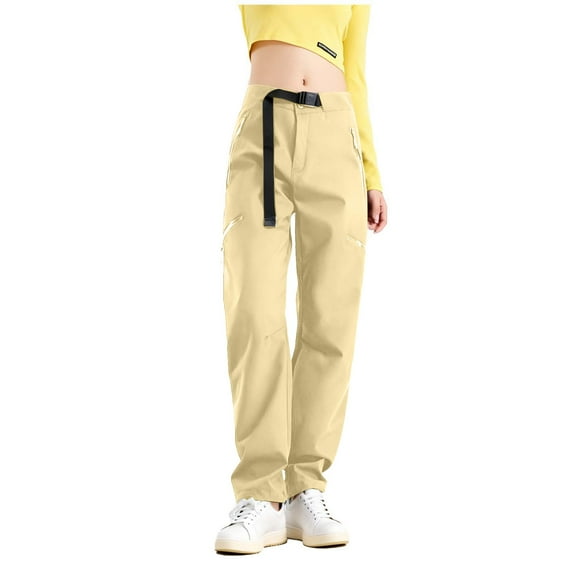 jtjvou Women's Winter Mountaineering Pants Waterproof Multi-Pockets Thickened Hiking Windbreaker Adjustable Waist Comfortable Outdoors Full Length Ideal for Hiking Camping Climbing Yellow XXS