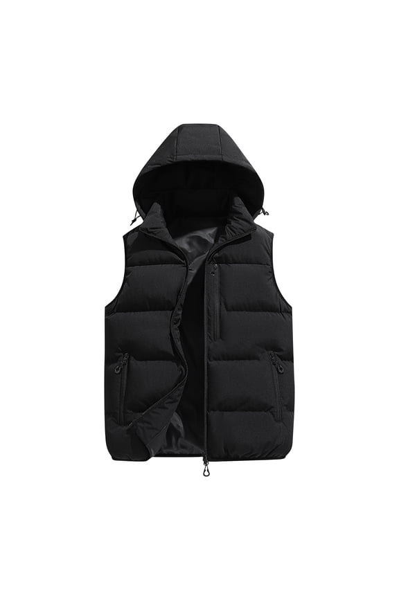 Women's Winter Puffer Vest Removable Hooded Quilted Padded Sleeveless Vest Casual Warm Zip Up Jacket Outerwear Black XXL