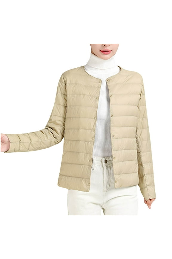 Women's Winter Quilted Jackets Long Sleeve Button Down Puffer Jacket Outerwear Coats with Pockets Gold L