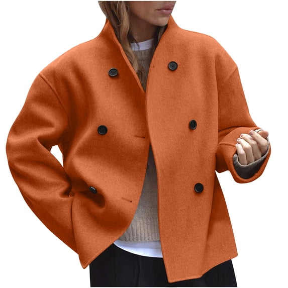 jtjvou Women's Winter Vintage Brown Solid Tweed Jacket for Daily Wear Orange XL