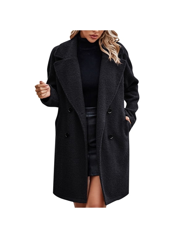 Women's Winter Warm Faux Fur Jackets Leopard Coat Overcoat With Pockets Fashion Fuzzy Plus Size Loose Long Fur Coat for Women Black,M