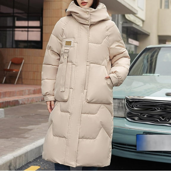 jtjvou Women's Winter Warm Puffer Padded Coats Quilted Lightweight Hooded Long Jackets Casual Baggy Outwear Trendy 2025 Beige XL