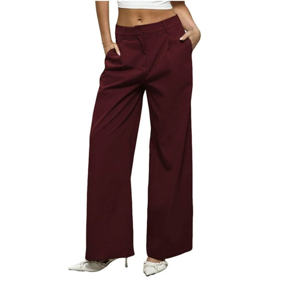 jtjvou Women's Work Pants Wide Leg Dress Pants High Waisted Casual Slacks Business Office Pants with Pockets Red L