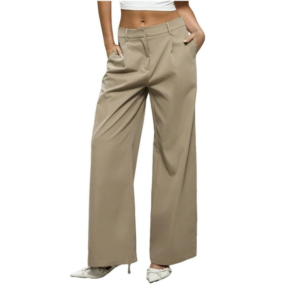 jtjvou Women's Work Pants Wide Leg Dress Pants High Waisted Casual Slacks Business Office Pants with Pockets Yellow L