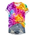 thumbnail image 1 of jtjvou Women's Summer Short Sleeve Tuinc Round Neck Blouse Tie Dye Pullover Plus Size Lady Trendy Fashion Going out Tops for Teen Multicolor,L, 1 of 9