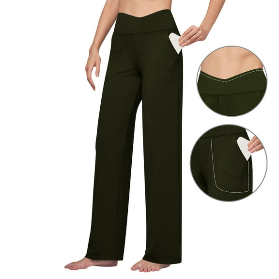 jtjvou Women's Yoga Pants Wide Leg Dress Work Pants Stretch Casual Pants Slacks with Pockets High Waist Green XL