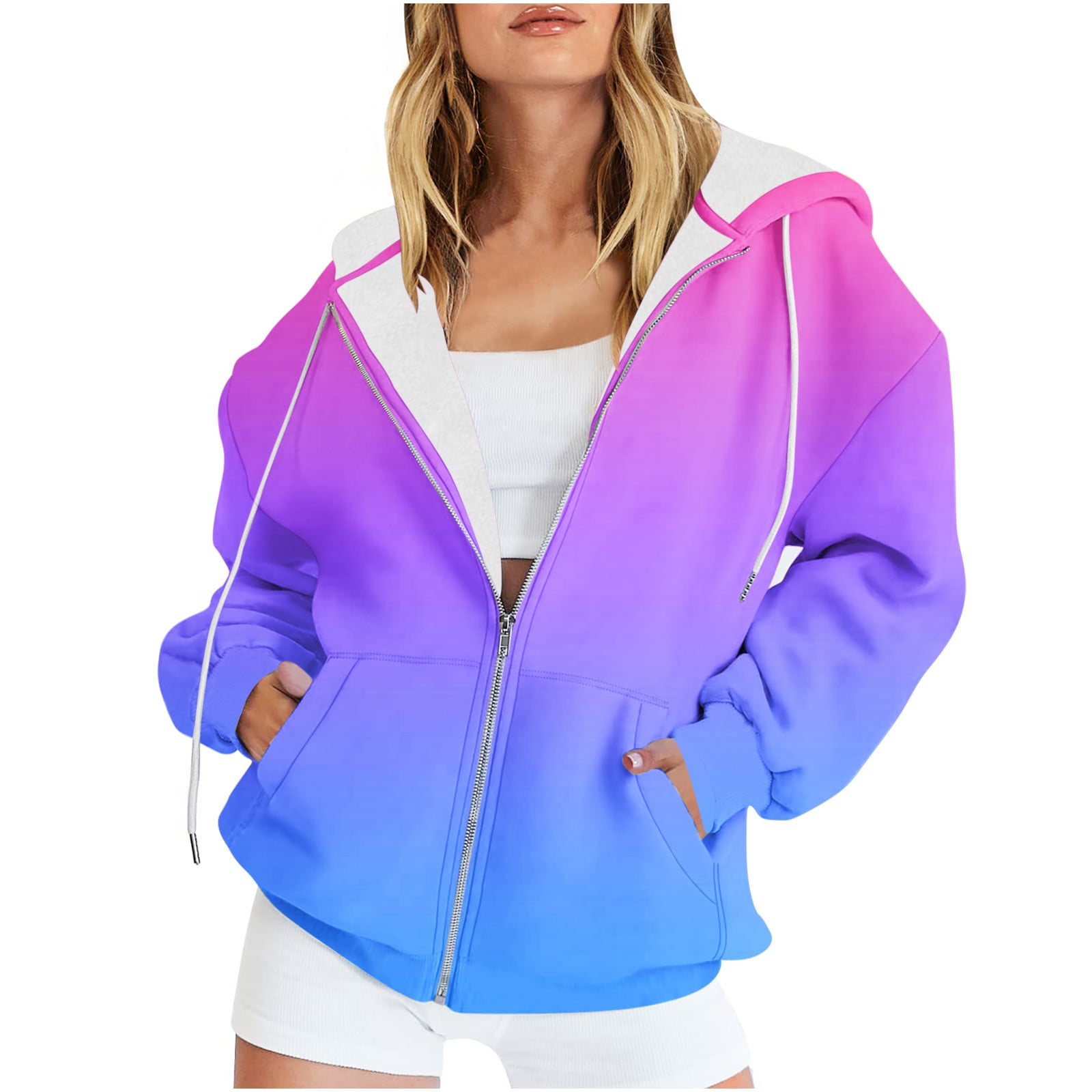 jtjvou Women's Zip Up Plus Size Y2K Fashion Ombre Tie Dye