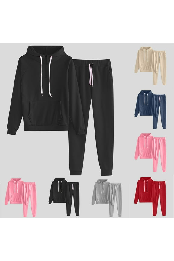 Womens 2 Piece Outfits Lounge Hoodie Sweatsuit Sets Oversized Sweatshirt Baggy Fall Comfy Sweatpants with Pockets Beige L