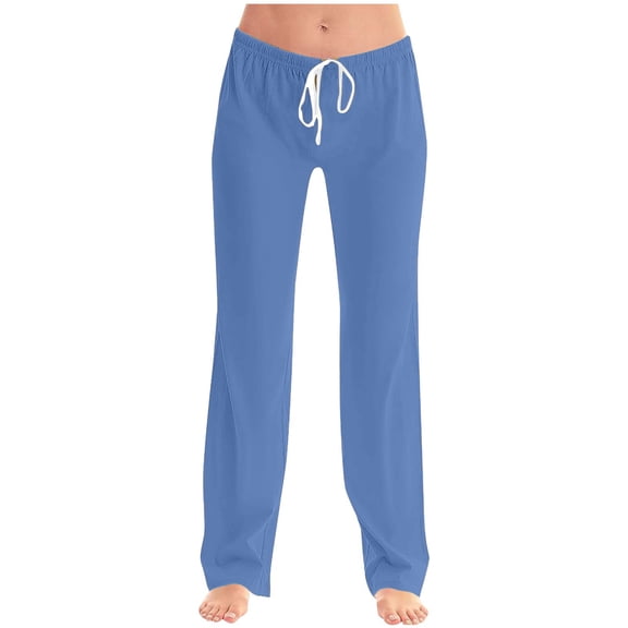 jtjvou Womens Athletic Pants Straight Leg Lounge Trousers High Waisted Drawstring Soft Comfy Yoga Sweatpants with Pockets Blue L