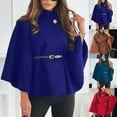 thumbnail image 1 of jtjvou Womens Batwing Sleeve Pea Coats Oversized Belted Trendy Casual Stand Collar Casual Cloak Cape Coats with Belt Blue L, 1 of 5