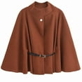thumbnail image 1 of jtjvou Womens Batwing Sleeve Pea Coats Oversized Belted Trendy Casual Stand Collar Casual Cloak Cape Coats with Belt Brown L, 1 of 5