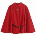 thumbnail image 1 of jtjvou Womens Batwing Sleeve Pea Coats Oversized Belted Trendy Casual Stand Collar Casual Cloak Cape Coats with Belt Red S, 1 of 5