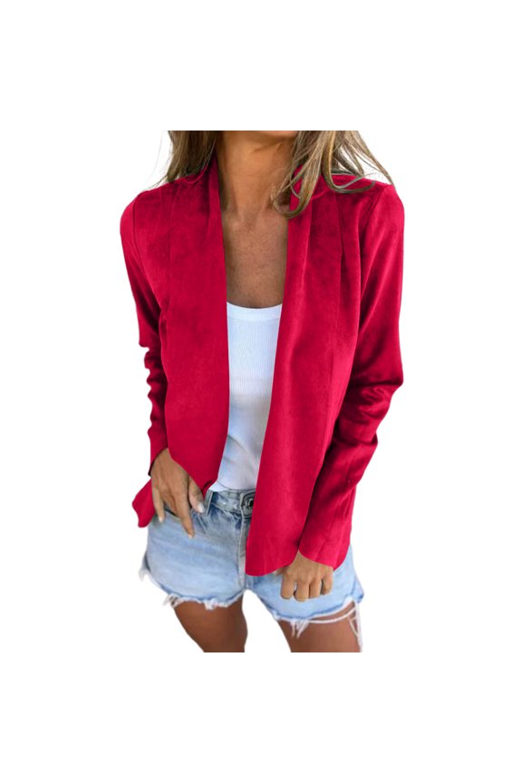 Womens Business Casual Blazer Spring Cardigan Lapel Button Down Solid Suit Jacket with Lined Office Work Clothes 2025 Red L