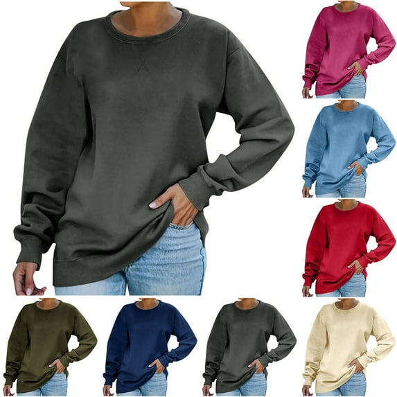 jtjvou Womens Casual Long Sleeve Sweatshirt Crew Neck Cute Pullover Relaxed Fit Tops Green L