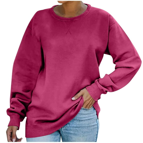 jtjvou Womens Casual Long Sleeve Sweatshirt Crew Neck Cute Pullover Relaxed Fit Tops Pink S
