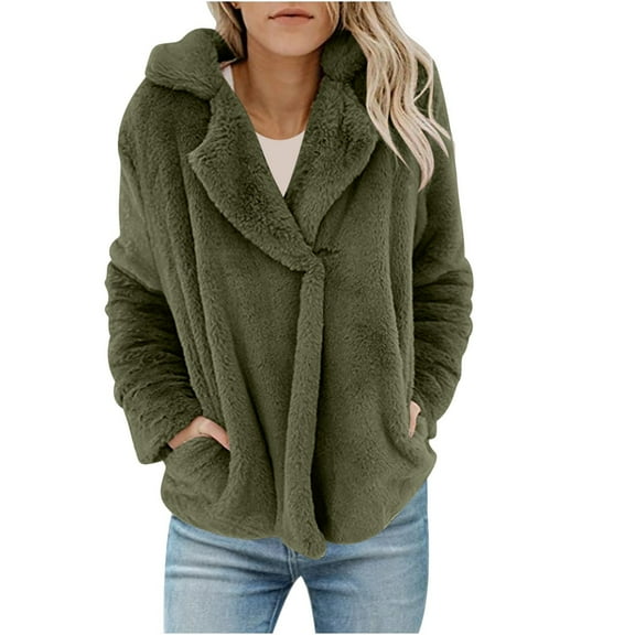 jtjvou Womens Casual Two-Sided Plush Cardigan Coat with Pockets Fleece Fuzzy Jacket Soft Comfy Winter Homewear Green XXL