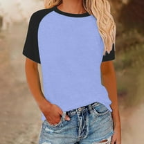 jtjvou Womens Color Block Raglan T Shirts Summer Casual Short Sleeve Crewneck Basic Tee Tops Baseball Style Loose Blouses Blue XL