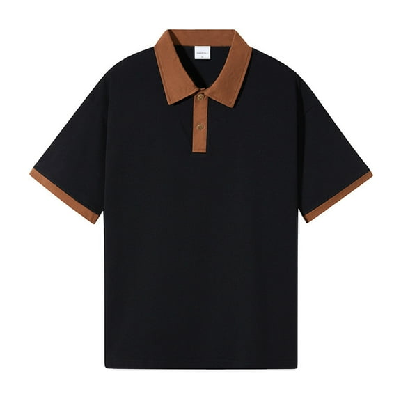 jtjvou Womens Cotton Shirts for Work Blouses Casual Tops Short Sleeve Collar Neck Shirts Color Block Summer Tunic Tops Brown XXL