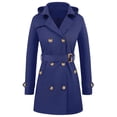 thumbnail image 1 of jtjvou Womens Double Breasted Trench Coats Mid-Length Belted Overcoat Windproof Hooded Jacket Classic Lapel Coat Fall Jackets Blue L, 1 of 8