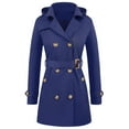 thumbnail image 1 of jtjvou Womens Double Breasted Trench Coats Mid-Length Belted Overcoat Windproof Hooded Jacket Classic Lapel Coat Fall Jackets Blue XXL, 1 of 8