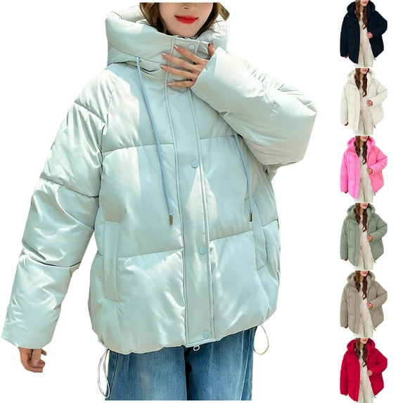 jtjvou Womens Down Jacket Long Sleeved Hooded Style Overcomes Collar Clothing Long Sleeved Clothing Winter Outfits Green L