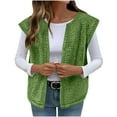 thumbnail image 1 of jtjvou Womens Fall Vest Sleeveless Cardigans Solid Color Lightweight Fuzzy Coats Casual Fashion Warm Ladies Cardigans Green XL, 1 of 8