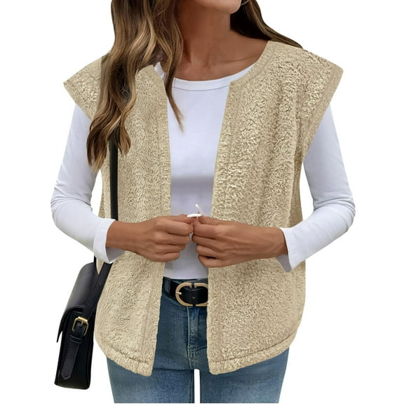 jtjvou Womens Fall Vest Sleeveless Cardigans Solid Color Lightweight Fuzzy Coats Casual Fashion Warm Ladies Cardigans Yellow L