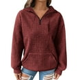 thumbnail image 1 of jtjvou Womens Fashion Sweatshirts Quarter Zip Fall Shirts Waffle Hooded Pullover Fall Long Sleeve Sweatshirt with Pocket Red L, 1 of 8
