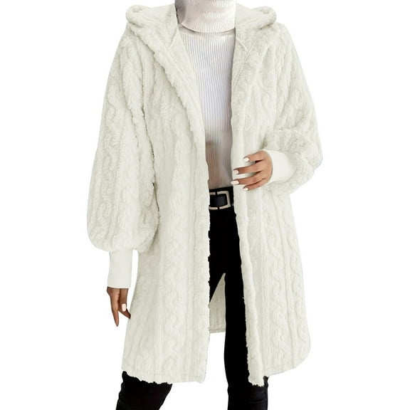 jtjvou Womens Fleece Zip Up Jacket 2025 Oversized Trendy Long Hoodie Casual Fuzzy Jackets Warm Teddy Coat with PocketsWhite M
