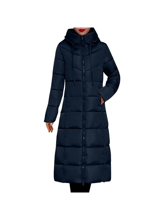 Womens Full Length Long down Jackets Casual Winter Warm Long Packable Quilted Puffer Jacket Black L