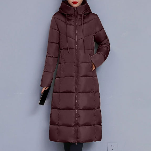 jtjvou Womens Full Length Long down Jackets Casual Winter Warm Long Packable Quilted Puffer Jacket Brown M
