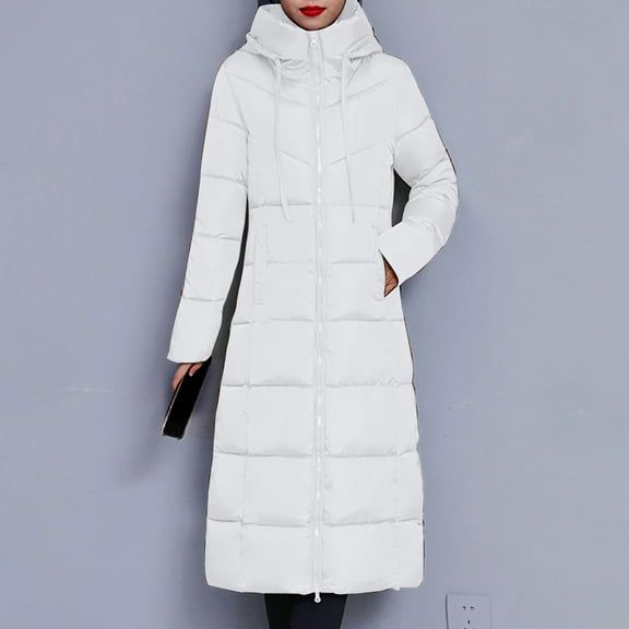 jtjvou Womens Full Length Long down Jackets Casual Winter Warm Long Packable Quilted Puffer Jacket White M