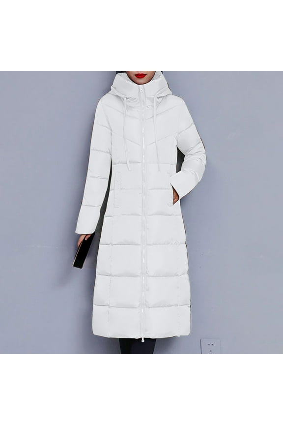 Womens Full Length Long down Jackets Casual Winter Warm Long Packable Quilted Puffer Jacket White M