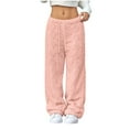 thumbnail image 1 of jtjvou Womens Fuzzy Pajama Pant Elastic Waist Wide Leg Fleece Sleepwear Winter Soft Cozy Blanket Pants Pink XXL, 1 of 6