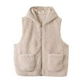 thumbnail image 1 of jtjvou Womens Hooded Vest Solid Zipper Solid Color Cropped Coats Sleeveless Waistcoat Cardigan With Pocket Vest Beige XS, 1 of 7