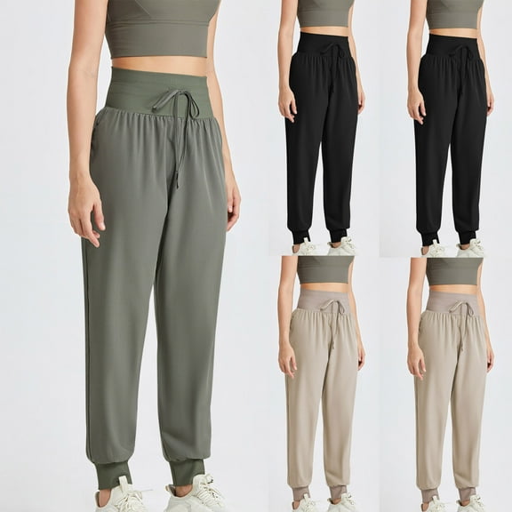 jtjvou Womens Joggers - High Waisted Yoga Pants with Pockets and Drawstring - Athletic Workout & Lounge Sweatpants for Women Black L