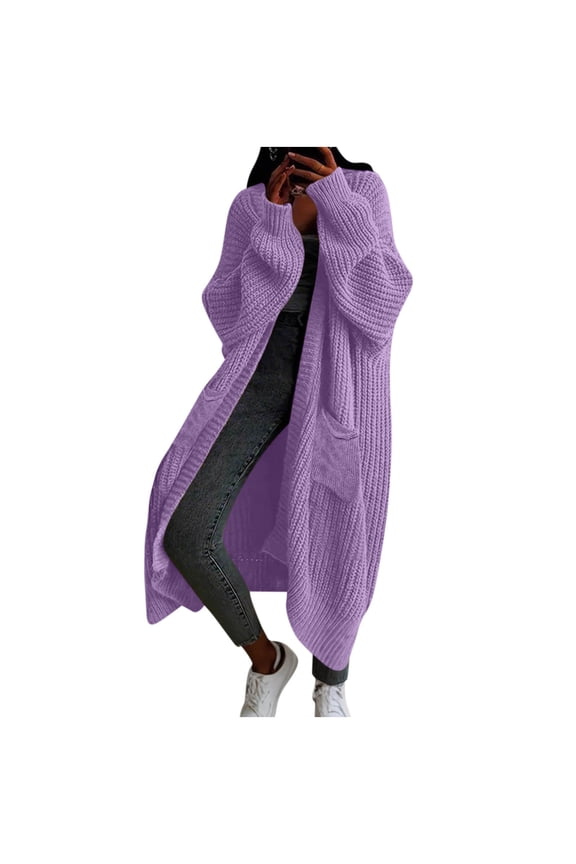 Womens Long Cardigan Sweaters 2025 Fall Open Front Coat Long Sleeve Cable Knit Maxi Outerwear Trendy Jacket ClothesBrown S