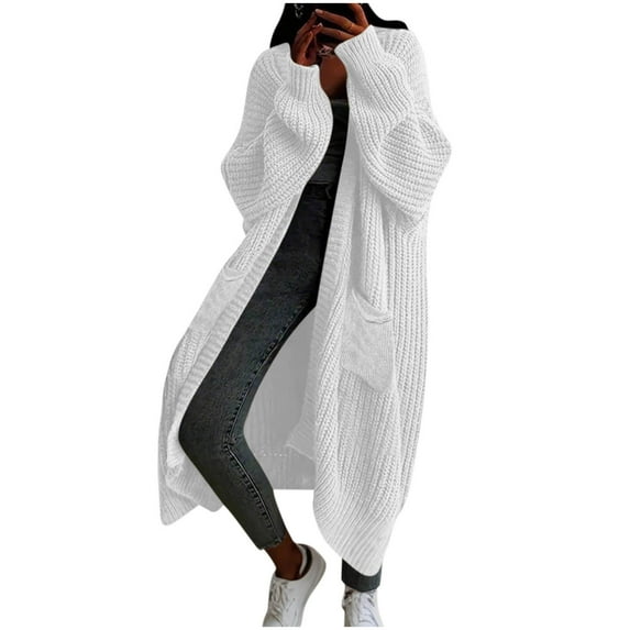 jtjvou Womens Long Cardigan Sweaters 2025 Fall Open Front Coat Long Sleeve Cable Knit Maxi Outerwear Trendy Jacket ClothesWhite M