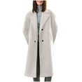 thumbnail image 1 of jtjvou Womens Long Pea Coat Notch Lapel Double Breasted Trench Coat Fall Winter Overcoat Long Jacket Beige M, 1 of 9