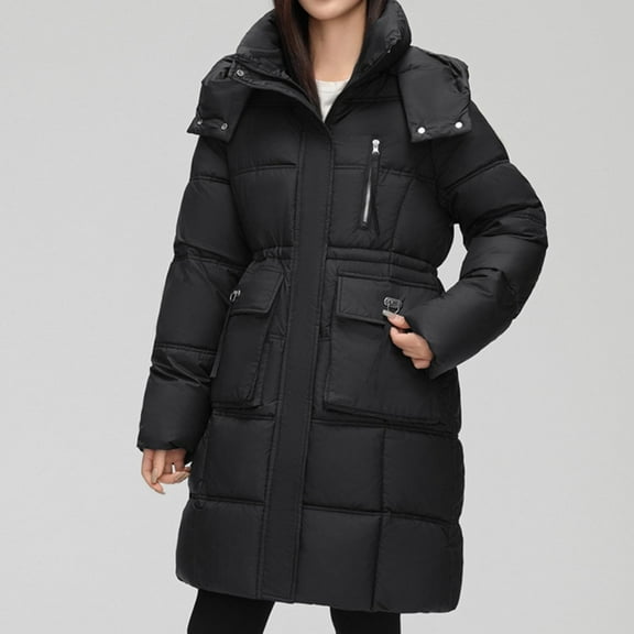 jtjvou Womens Long Puffer Jacket Packable Quilted Padded Jackets Winter Parka Jackets Zip Up Puffer Coats with Hood Black XL