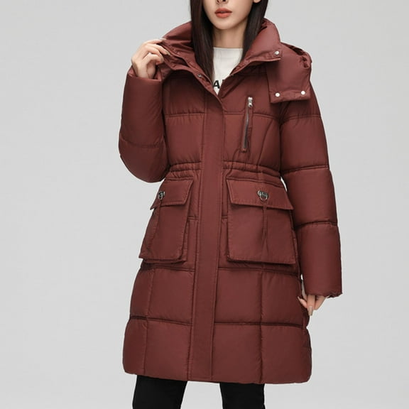 jtjvou Womens Long Puffer Jacket Packable Quilted Padded Jackets Winter Parka Jackets Zip Up Puffer Coats with Hood Red XXL