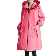 jtjvou Womens Long Raincoat with Pockets Waterproof Oversized Hooded Rain Trench Coats Lightweight WindbreakerPink XXL