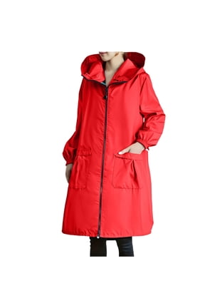 Womens Long Raincoat with Pockets Waterproof Oversized Hooded Rain Trench Coats Lightweight WindbreakerRed XXXL