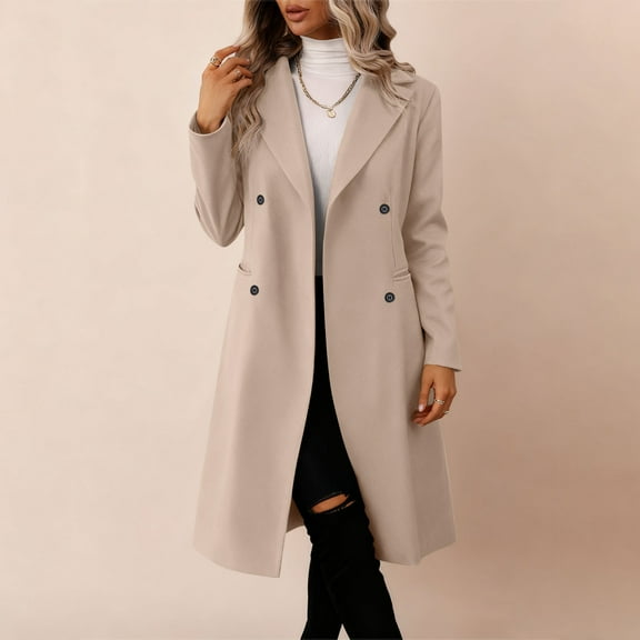 jtjvou Womens Long Sleeve Double Breasted Coat Lapel Collar Slim Jacket Casual Outwear Lightweight Soft Comfortable Fashionable for Daily Work Party Dating Activities Beige S