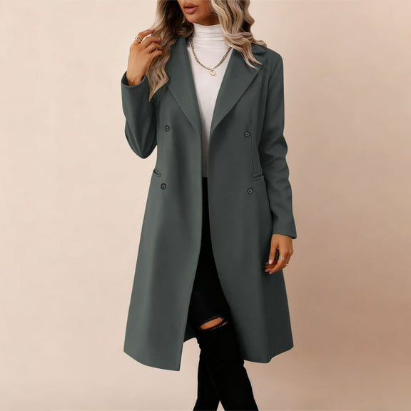 jtjvou Womens Long Sleeve Double Breasted Coat Lapel Collar Slim Jacket Casual Outwear Lightweight Soft Comfortable Fashionable for Daily Work Party Dating Activities Gray S