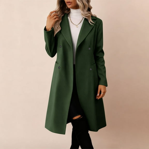 jtjvou Womens Long Sleeve Double Breasted Coat Lapel Collar Slim Jacket Casual Outwear Lightweight Soft Comfortable Fashionable for Daily Work Party Dating Activities Green XXL