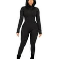 thumbnail image 1 of jtjvou Womens Long Sleeve Jumpsuit Bodycon One Piece Zipper Up Hooded Leggings Romper Workout Running Yoga Fitness Bodysuit Black L, 1 of 3