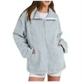 thumbnail image 1 of jtjvou Womens Oversized Solid Color Fleece Jacket Zip Up Teddy Coat Winter Warm Stand Collar Fuzzy Outerwear Gray S, 1 of 8
