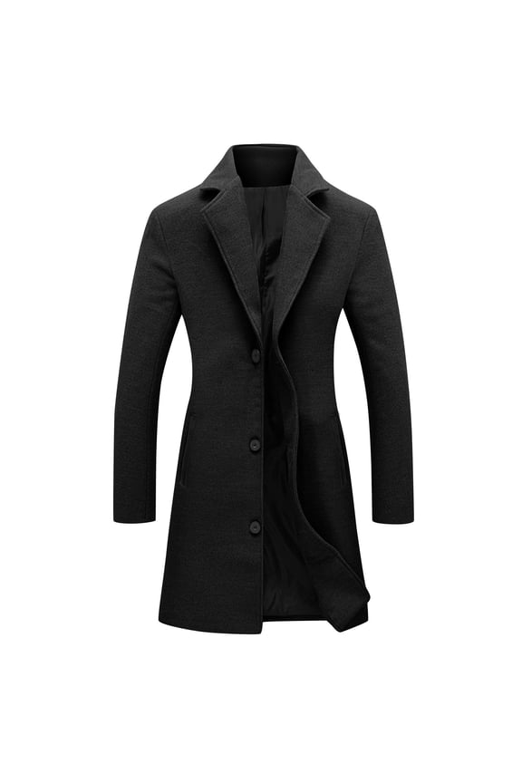Women's Peacoat Long Single-breast Faux Wool Jacket Fall Winter Clothes Classic Trench Coats Notch Lapel Pea Coat Black XL