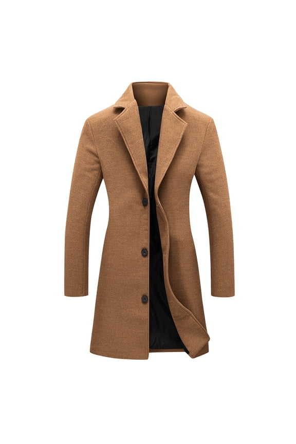 Womens Pea Coat Notched Lapel Single Breasted Long Jacket Winter Casual Trench Coat Outerwear Brown M